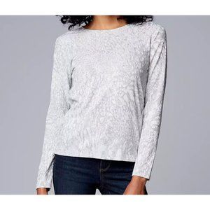 Women's Simply Vera Wang Long Sleeve Crew Neck Tee Light Gray Fox Size Medium M